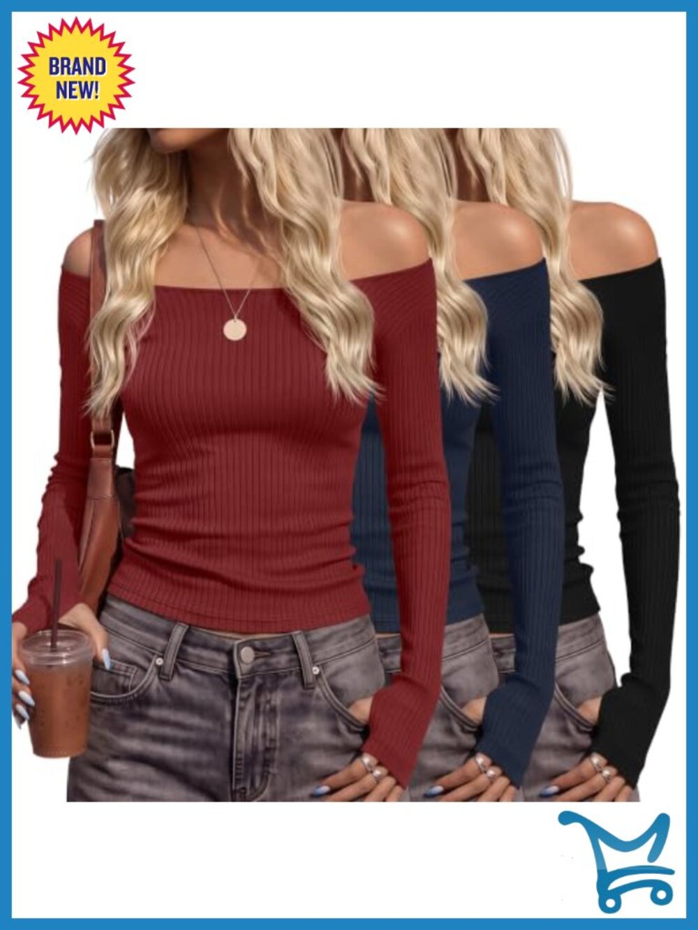 Womens Off Shoulder Long Sleeve Ribbed Tops with Thumbholes Y2K Shirts